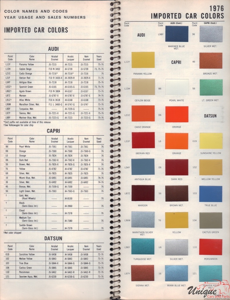 1976 Datsun Paint Charts Williams 1